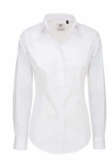 B&C | Black Tie LSL /women Poplin Stretch Blouse longsleeve