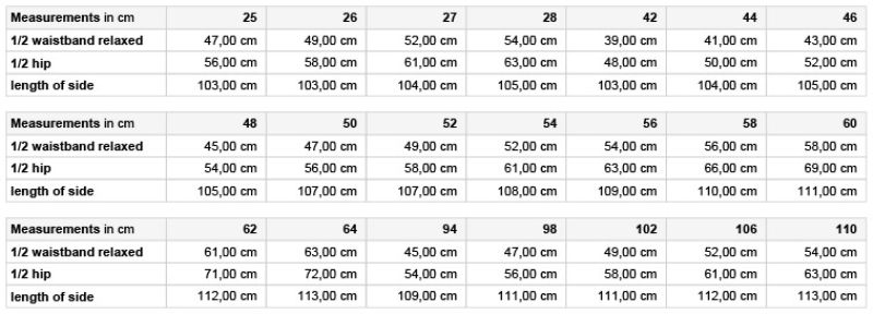 Grössentabelle 02.112L