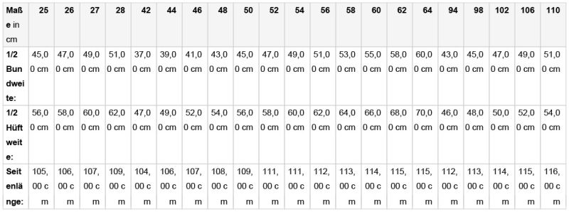 Grössentabelle 02.132L