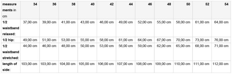 Grössentabelle 02.303X