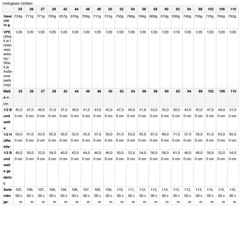 Grössentabelle 02.878L