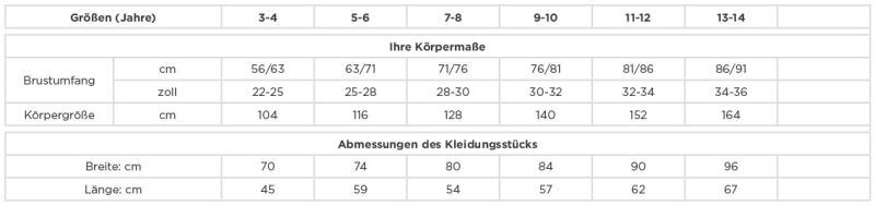 Grössentabelle 10.266B