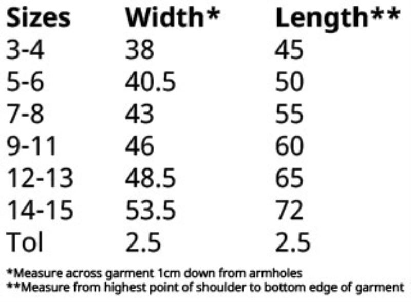 Grössentabelle 16.1019