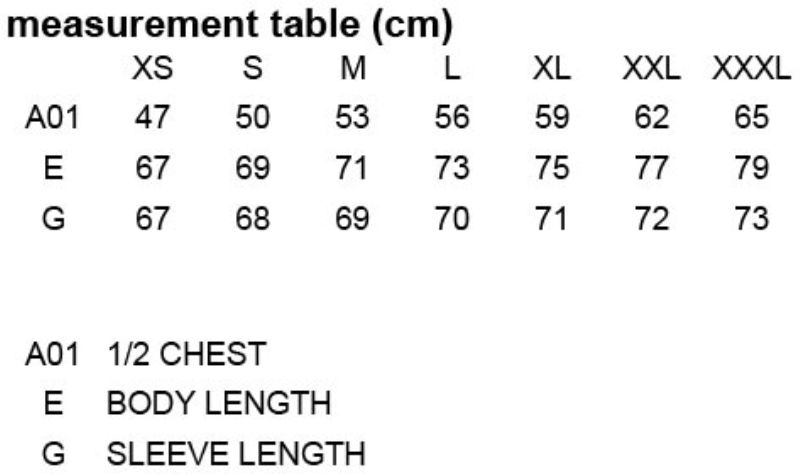 Grössentabelle 40.1650