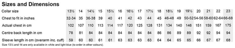 Grössentabelle 43.0105