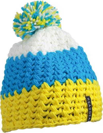 Žieminė kepurė su bumbulu Myrtle Beach | MB 7940 3-colour crocheted hat su pompon