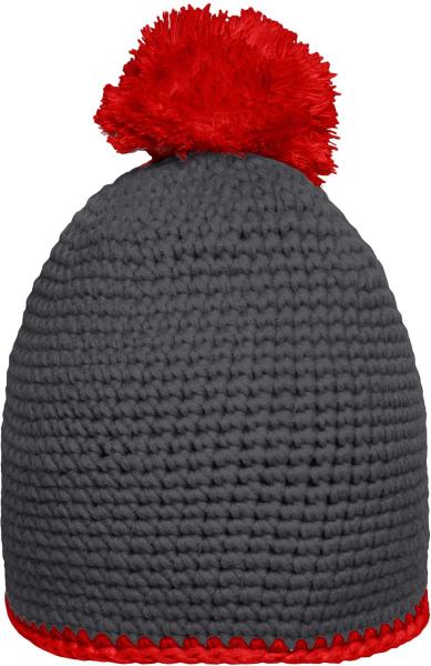 Dviejų spalvų žieminės kepurės su bumbulu Myrtle Beach | MB 7964 Crocheted pompom